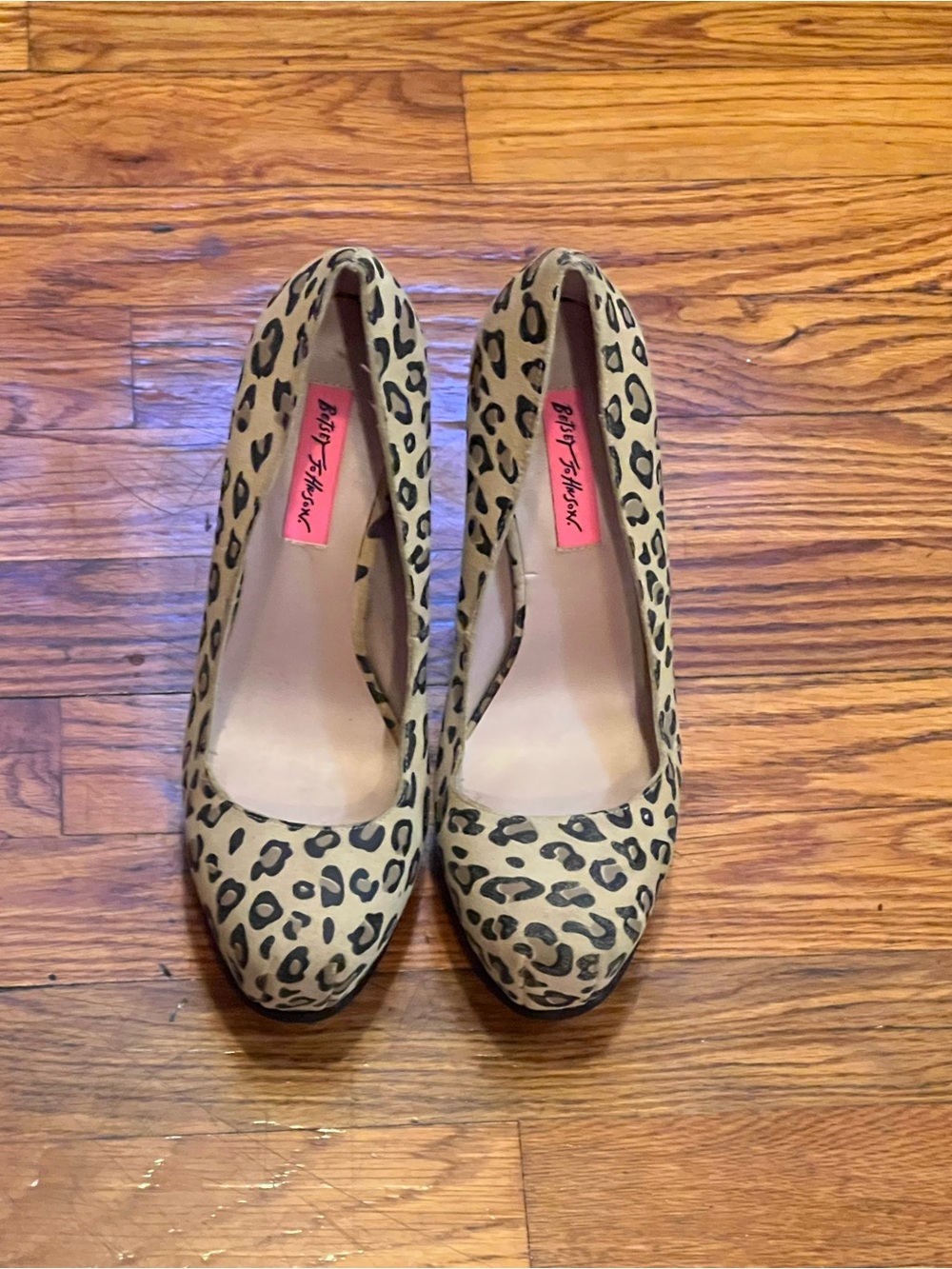Betsey Johnson Leopard Print Round Toe Pumps - Tan & Black